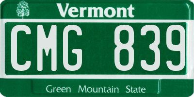 VT license plate CMG839