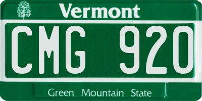 VT license plate CMG920