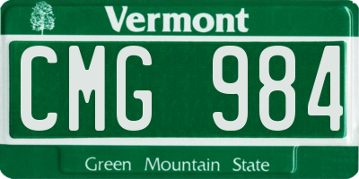 VT license plate CMG984