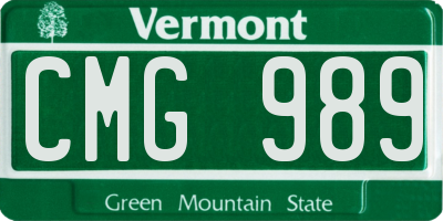 VT license plate CMG989