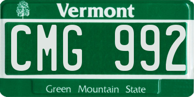 VT license plate CMG992