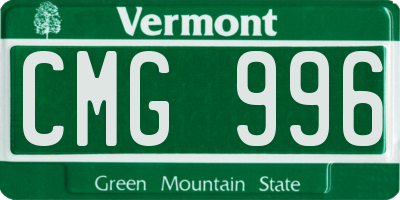VT license plate CMG996
