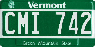 VT license plate CMI742