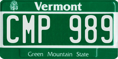 VT license plate CMP989