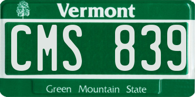 VT license plate CMS839