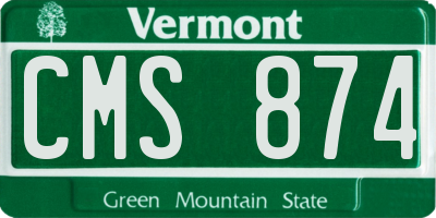 VT license plate CMS874