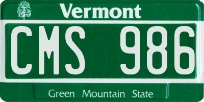 VT license plate CMS986