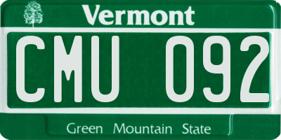 VT license plate CMU092