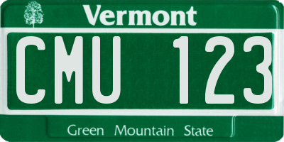 VT license plate CMU123