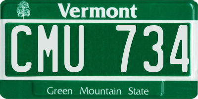 VT license plate CMU734