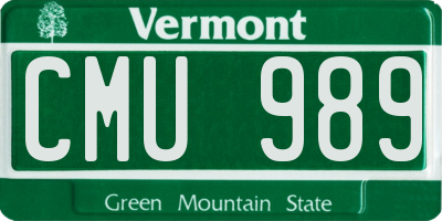 VT license plate CMU989