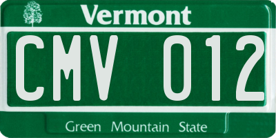 VT license plate CMV012