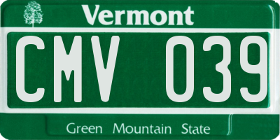 VT license plate CMV039