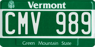 VT license plate CMV989