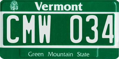 VT license plate CMW034