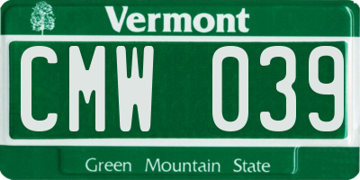 VT license plate CMW039