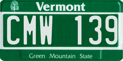 VT license plate CMW139