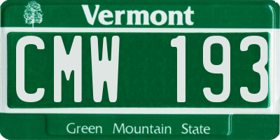 VT license plate CMW193