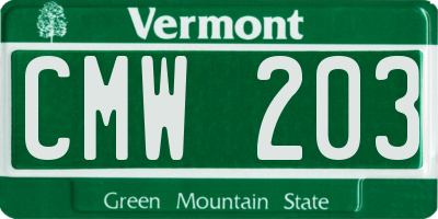 VT license plate CMW203
