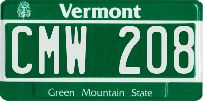VT license plate CMW208