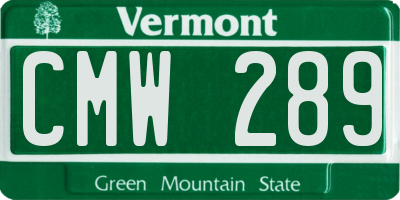 VT license plate CMW289