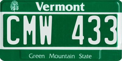 VT license plate CMW433