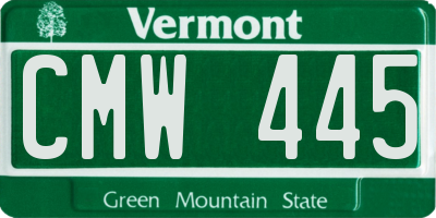 VT license plate CMW445