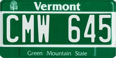 VT license plate CMW645
