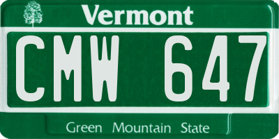 VT license plate CMW647