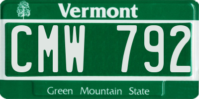 VT license plate CMW792