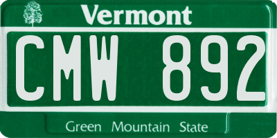 VT license plate CMW892