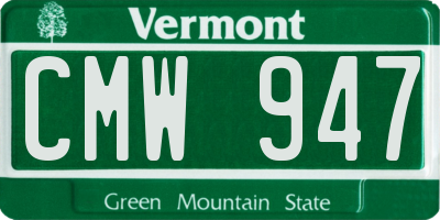 VT license plate CMW947