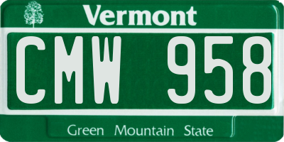VT license plate CMW958