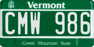 VT license plate CMW986
