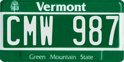 VT license plate CMW987