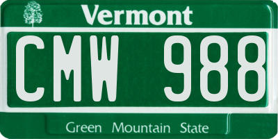 VT license plate CMW988
