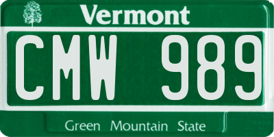 VT license plate CMW989
