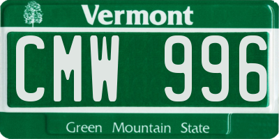 VT license plate CMW996