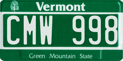 VT license plate CMW998