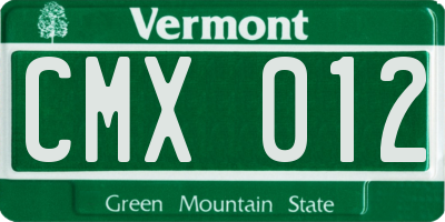 VT license plate CMX012