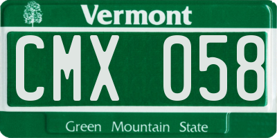 VT license plate CMX058