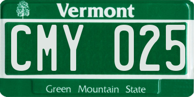 VT license plate CMY025