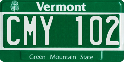 VT license plate CMY102