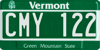 VT license plate CMY122