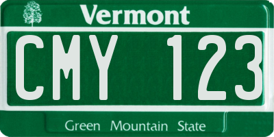 VT license plate CMY123