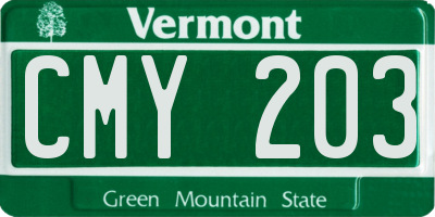 VT license plate CMY203