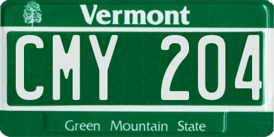 VT license plate CMY204