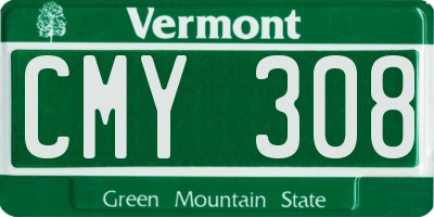 VT license plate CMY308