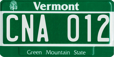 VT license plate CNA012