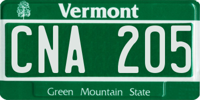 VT license plate CNA205